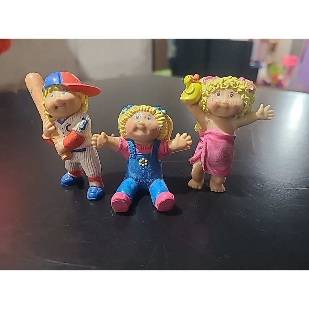Cabbage Patch Mini Rubber Dolls Lot of 3 Hong Kong 1984 Baseball Bath 2.5 X 1"